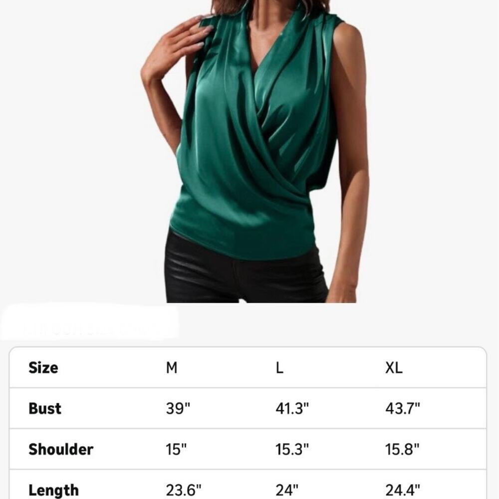 AVANOVA Emerald Green women’s Satin Wrap Blouse Sleeveless V Neck Top Medium NWT - Picture 5 of 8
